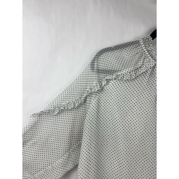 LOFT Ruffle Polka Dot Sheer Blouse, White Black, Romantic Feminine Workwear - Picture 5 of 14